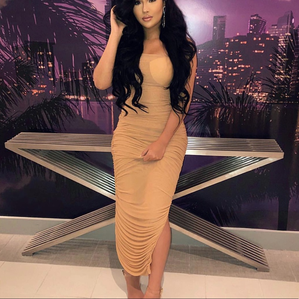 Kylie Jenner nude mesh dress